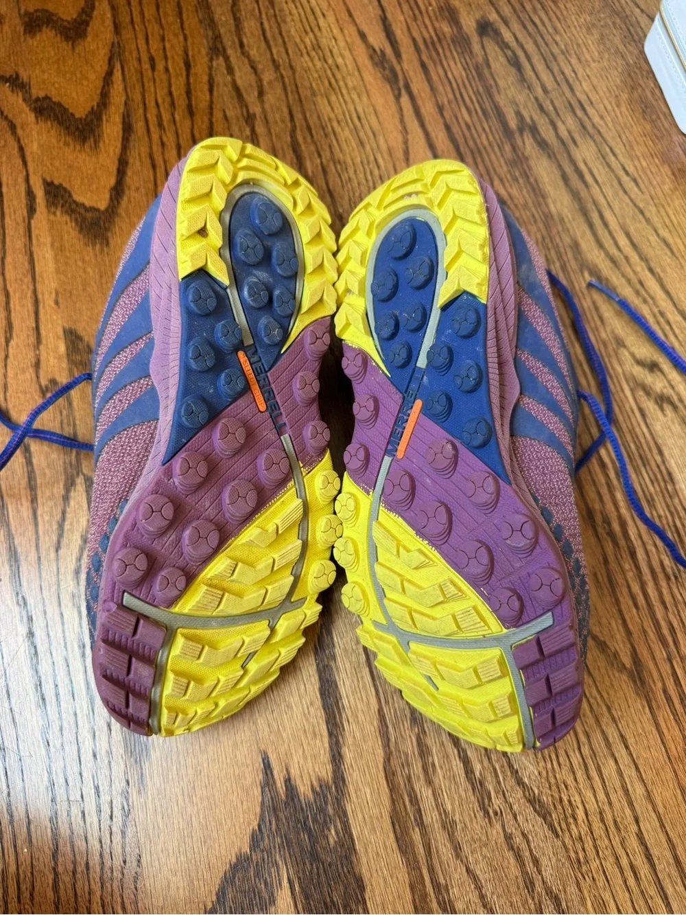Merrell All Out Charge Women's Blue and Pink Athletic Shoes with Yellow Accents